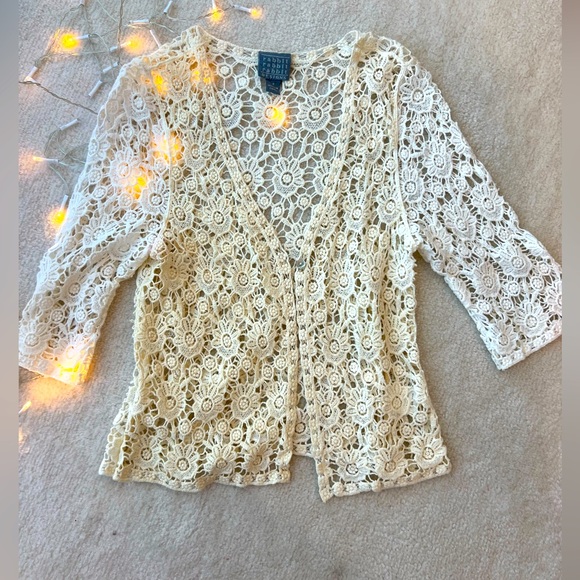 Rabbit Rabbit Rabbit Sweaters - Rabbit Designs White and Cream Crochet Cardigan